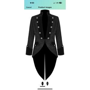 Darkrock Men Steampunk Tailcoat Jacket Velvet Gothic VTG VictorianTail Coat Sz S